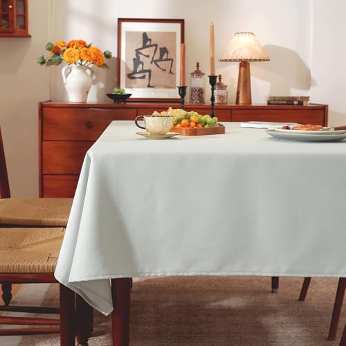 meioro Abwaschbar Tischdecke, Textil Leinen Wasserabweisend Lotuseffekt Tischtuch, Rechteck Polyester Tischdecken, Wasserdicht Dauerhaft Kratzfest für Küche Party Dekorationen (Hellgrau,120×160cm) von meioro
