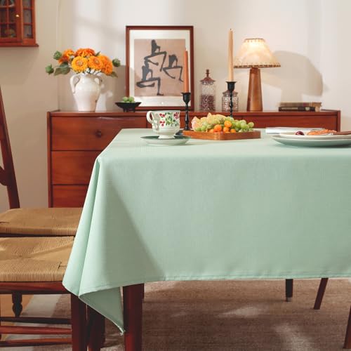 meioro Abwaschbar Tischdecke, Textil Leinen Wasserabweisend Lotuseffekt Tischtuch, Rechteck Polyester Tischdecken, Wasserdicht Dauerhaft Kratzfest für Küche Party Dekorationen (Salbei Grün,120×160cm) von meioro