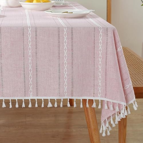 meioro Böhmische Tischdecke für Küche Dekoration, 140x220cm Makramee Tischtuch mit Quasten, Rechteckige Leinen Tischwäsche, Gestreifte Tafeldecke Mesh Tischdecken für Esstisch Tabletop Dekor (Rosa) meioro Böhmische Tischdecke für Küche Dekoration, 140x220cm Makramee Tischtuch mit Quasten, Rechteckige Leinen Tischwäsche, Gestreifte Tafeldecke Mesh Tischdecken für Esstisch Tabletop Dekor (Rosa) von meioro