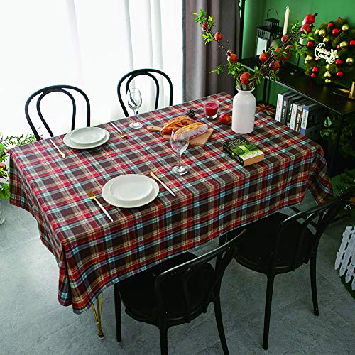 meioro Plaid Tischdecke Abwaschbar Baumwolle und Leinen Tischtuch Streifen Tischdecke Rechteck Couchtisch für Den Innen- und Außenbereich (Rot, 140 x 180 cm) von meioro