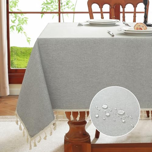 meioro Rechteckige Tischdecke, Wasserbeständige mit Lotuseffekt Quaste Tischtuch Polyester Tischabdeckung, Wasserdicht Tischdecken Tischschutz für Küche Esszimmer Bankett Dekoration (Grau,100x140cm) von meioro