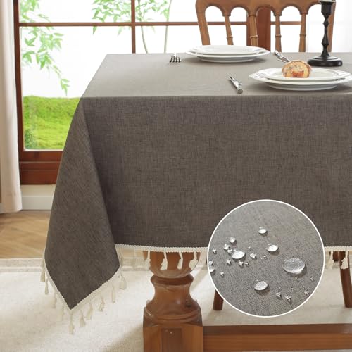 meioro Rechteckige Tischdecke, Wasserbeständige mit Lotuseffekt Quaste Tischtuch Polyester Tischabdeckung, Wasserdicht Tischdecken Tischschutz für Küche Esszimmer Dekoration (Kaffee,120x160cm) von meioro