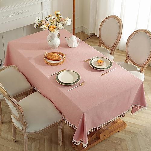 meioro Rechteckige Tischdecke Volltonfarbe Tischwäsche Quaste Tischdecken Baumwolle Leinen Tablecloth Tischtuch Geeignet für Home Küche Dekoration(Rot,100×140cm) von meioro