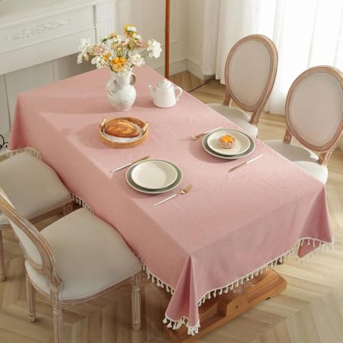 meioro Rechteckige Tischdecke Volltonfarbe Tischwäsche Quaste Tischdecken Baumwolle Leinen Tablecloth Tischtuch Geeignet für Home Küche Dekoration(Rot,130×180cm) von meioro