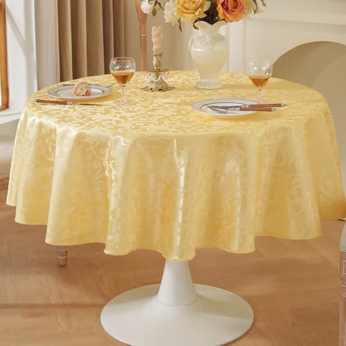 meioro Tischdecke Abwaschbar, Rund Damast Tischdecken Wasserdicht Polyester Stoff Tischtuch, Große Küche abwischbar Tischwäsche mit Floral Mustern für Camping, Esszimmer, Hochzeiten (Gelb,Rund 100cm) meioro Tischdecke Abwaschbar, Rund Damast Tischdecken Wasserdicht Polyester Stoff Tischtuch, Große Küche abwischbar Tischwäsche mit Floral Mustern für Camping, Esszimmer, Hochzeiten (Gelb,Rund 100cm) von meioro