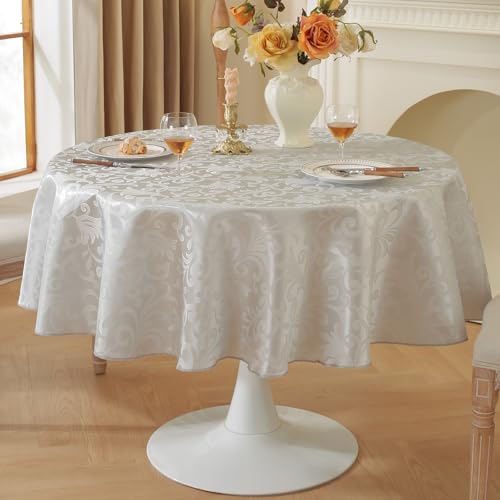 meioro Tischdecke Abwaschbar, Rund Damast Tischdecken Wasserdicht Polyester Stoff Tischtuch, Große Küche abwischbar Tischwäsche mit Floral Mustern für Camping, Esszimmer, Hochzeiten (Grau,Rund 100cm) von meioro