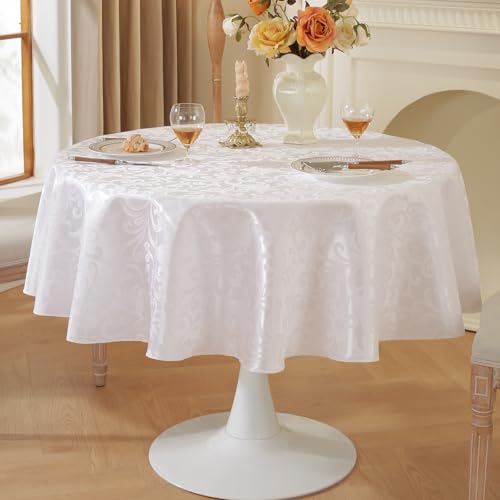meioro Tischdecke Abwaschbar, Rund Damast Tischdecken Wasserdicht Polyester Stoff Tischtuch, Große Küche abwischbar Tischwäsche mit Floral Mustern für Camping, Esszimmer, Hochzeiten (Weiße,Rund 100cm) meioro Tischdecke Abwaschbar, Rund Damast Tischdecken Wasserdicht Polyester Stoff Tischtuch, Große Küche abwischbar Tischwäsche mit Floral Mustern für Camping, Esszimmer, Hochzeiten (Weiße,Rund 100cm) von meioro