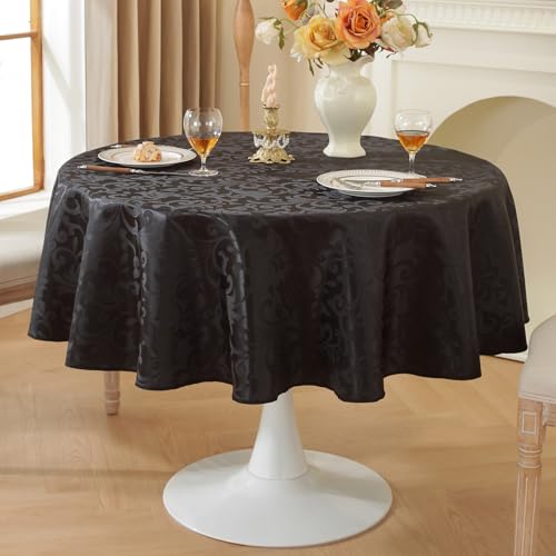meioro Tischdecke Abwaschbar, Rund Damast Tischdecken Wasserdicht Polyester Stoff Tischtuch, Große Küche abwischbar Tischwäsche mit Floral Mustern für Camping Esszimmer Hochzeiten (Schwarz,Rund 150cm) meioro Tischdecke Abwaschbar, Rund Damast Tischdecken Wasserdicht Polyester Stoff Tischtuch, Große Küche abwischbar Tischwäsche mit Floral Mustern für Camping Esszimmer Hochzeiten (Schwarz,Rund 150cm) von meioro