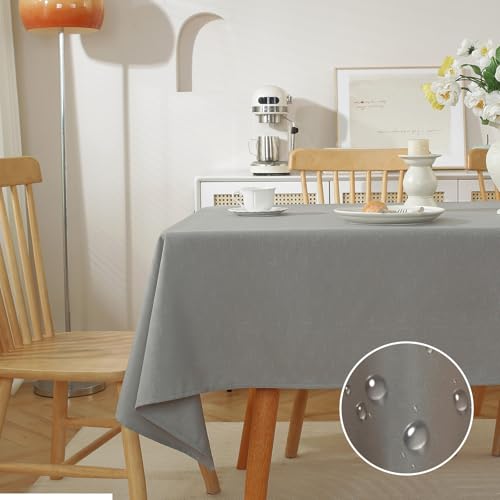 meioro Washable Tablecloth, Abwaschbar Tischdecke, Linen Cover, Stain Protection, Water-Repellent, Polyester Waterproof Table Cloth, Rectangular, Easy Care for Kitchen Decoration (Grau,140×220cm) von meioro