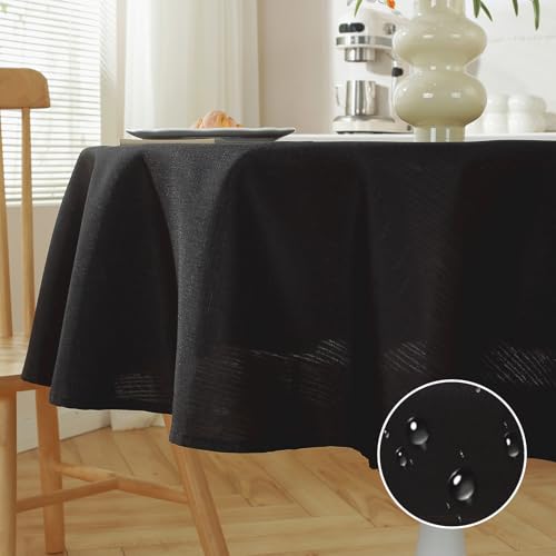 meioro Washable Tablecloth, Abwaschbar Tischdecke, Linen Cover, Stain Protection, Water-Repellent, Polyester Waterproof Table Cloth, Round, Easy Care Kitchen Decoration (Schwarz,Durchmesser 150cm) von meioro