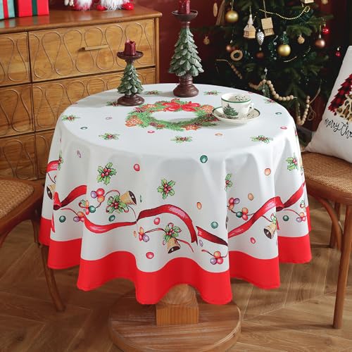 meioro Weihnachtstag Tischdecke, Schneeflocke Weihnachtsmann Rechteck Tischwäsche, wasserdichte Polyester Tischdecke, Xams Baum Küche Tischdekoration für Festival Party, Abendessen (Bänder,R150cm) meioro Weihnachtstag Tischdecke, Schneeflocke Weihnachtsmann Rechteck Tischwäsche, wasserdichte Polyester Tischdecke, Xams Baum Küche Tischdekoration für Festival Party, Abendessen (Bänder,R150cm) von meioro