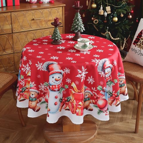 meioro Weihnachtstag Tischdecke, Schneeflocke Weihnachtsmann Rechteck Tischwäsche, wasserdichte Polyester Tischdecke, Xams Küche Tischdekoration für Festival Party, Abendessen(Schneemann,R150cm) von meioro