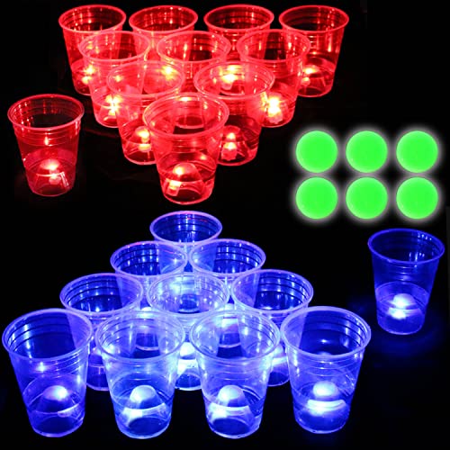 meishuneu 22 Stück Glühende Party Spiel Plastikbecher Indoor Outdoor Spiel liefert Dekorationen mit Leuchtkugeln Neon Party Event Geburtstag Festivals Hochzeit (Rot & Blau) von meishuneu