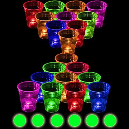meishuneu 22 Stück leuchtende Partybecher für Partyspiele, 5 gemischte Farben, Plastikbecher, liefert Dekorationen mit Bällen, drinnen, draußen, Neon, Party, Event, Geburtstag, Festivals, Hochzeit von meishuneu