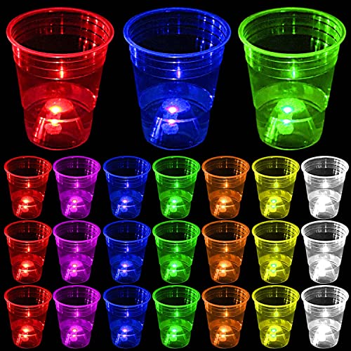 meishuneu 24er leuchtende Partybecher 16 Unzen Plastikbecher Gastgeschenke für Partyzubehör, Neon-Party, Hochzeiten,Strand, Feiertage (7 Farben) von meishuneu