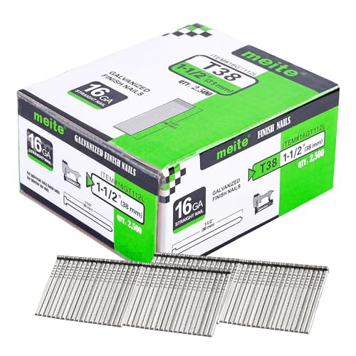 meite 16GA Stauchkopfnägel, 38mm Verzinkte Nägel 16GA, Kleine gerade Finishing Nails, Ideal für Holzbearbeitung, Polstermöbel, und Framing-Projekte (2,500 Counts) von meite