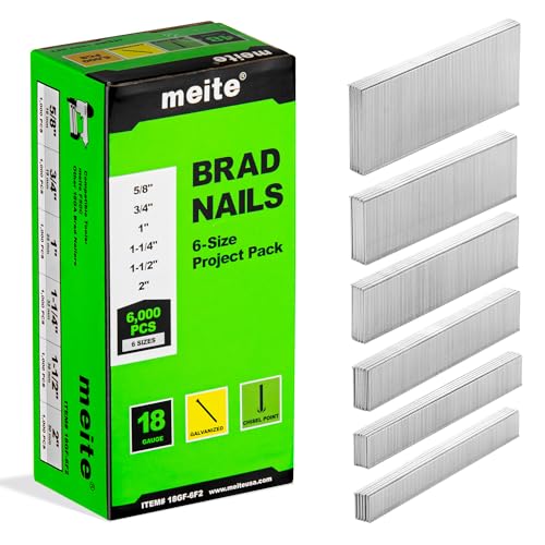 meite 18 Gauge Brad Nails, verschiedene Größen (1,6 cm, 1,9 cm, 2,5 cm, 3,8 cm, 3,8 cm, 3,8 cm, 3,8 cm und 5,1 cm), verzinkte kleine Finishing-Nägel für pneumatische, elektrische 18 GA Nagelpistolen von meite