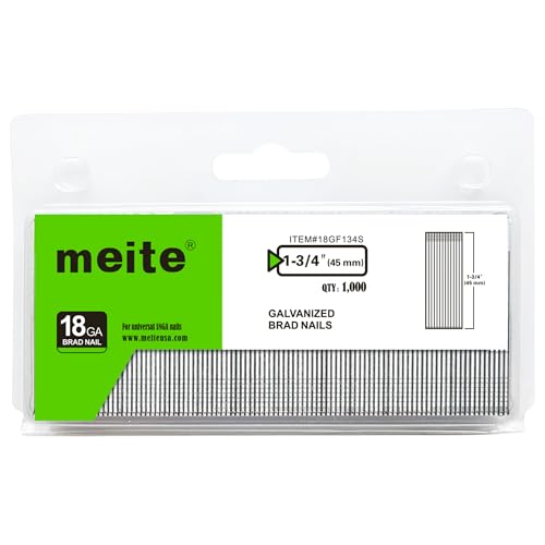 meite 18 Gauge Stauchkopfnägel, 45 mm verzinkte 18GA Finishing-Nägel für Druckluftnagler- und Elektrotacker (1.000 Stück) von meite