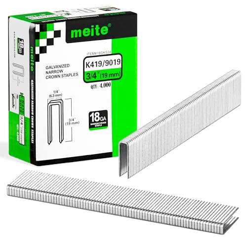 meite Klammern 19 mm, 18 Gauge Tackerklammern, 5,7 x 19 mm – 4.000 Stück verzinkte Heavy-Duty Heftklammern für Polsterarbeiten, geeignet für elektrische oder pneumatische Drucklufttacker von meite