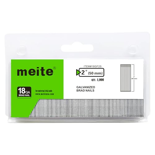 meite 18 Gauge stauchkopfnägel, 50mm 18GA Stauchkopfnägel Brad Verzinkte Kleine Nagelpistolennägel für Druckluftnagler, Elektrische Nagelpistole (1.000 Stück) von meite