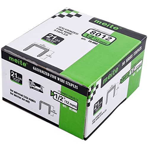 meite 21G80S12 80 Series 1/2 Zoll Crown by Leg Länge 1/2 Zoll verzinkte Feindrahtklammern Polsterklammern Heftklammern Befestigungsklammern (10000 Stück/Box) (1) von meite