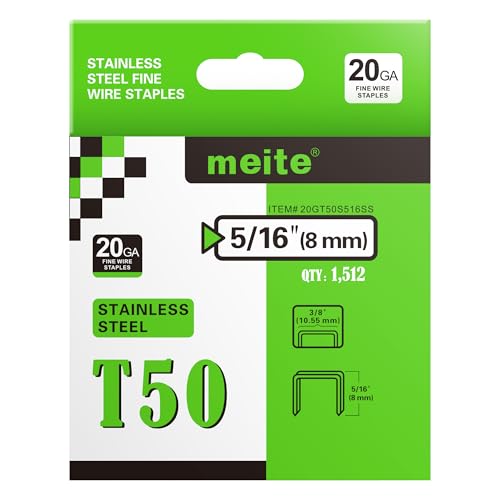 meite Edelstahl Tackerklammern Typ G 11–8 mm, T50 Tackerklammern, Typ 140/8 mm für Tackerklammer, 20 Gauge, 10,5 mm Rückenbreite, rostfreie Polsterklammern für maritimen Einsatz (1.512 Stück) von meite