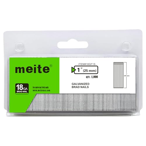 meite Stauchkopfnägel Brad Typ 18G /25 mm, verzinkte 18GA Finishing-Nägel für Druckluftnagler- und Elektrotacker (1.000 Stück) von meite