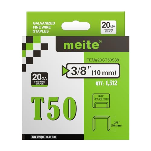 meite Tackerklammern Typ G 11-10 mm, T50 Tackerklammern, Typ 140/10 mm Heftklammern für Tackerklammer, 20 Gauge, 10,5 mm Rückenbreite, verzinkte Polsterklammern für Tackerklammer (1.512 Stück) von meite