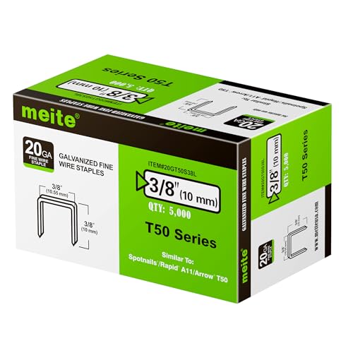 meite Tackerklammern Typ G 11-10 mm, T50 Tackerklammern, Typ 140/10 mm Heftklammern für Tackerklammer, 20 Gauge, 10,5 mm Rückenbreite, verzinkte Polsterklammern für Tackerklammer (5.000 Stück) von meite