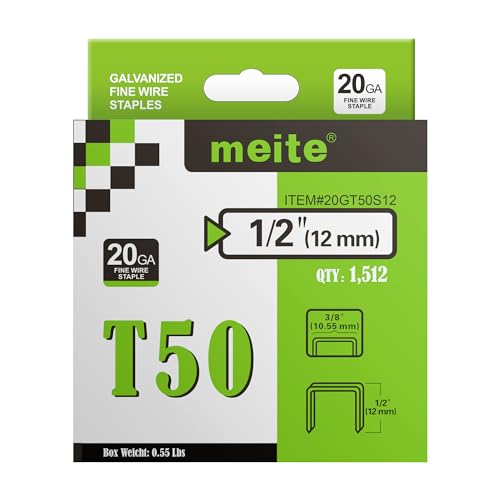 meite Tackerklammern Typ G 11-12 mm, T50 Tackerklammern, Typ 140/12 mm Heftklammern für Tackerklammer, 20 Gauge, 10,5 mm Rückenbreite, verzinkte Polsterklammern für Tackerklammer (1.512 Stück) von meite