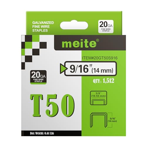 meite Tackerklammern Typ G 11-14 mm, T50 Tackerklammern, Typ 140/14 mm Heftklammern für Tackerklammer, 20 Gauge, 10,5 mm Rückenbreite, verzinkte Polsterklammern für Tackerklammer (1.512 Stück) von meite