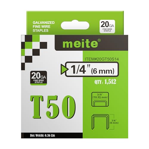meite Tackerklammern Typ G 11–6 mm, T50 Tackerklammern, Heftklammern Typ 140/6 mm für Tackerklammer, 20 Gauge, 10,5 mm Rückenbreite, verzinkte Polsterklammern für Tackerklammer (1.512 Stück) von meite