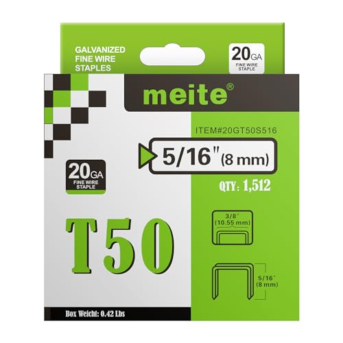 meite Tackerklammern Typ G 11-8 mm, T50 Tackerklammern, Typ 140/8 mm Heftklammern für Tackerklammer, 20 Gauge, 10,5 mm Rückenbreite, verzinkte Polsterklammern für Tackerklammer (1.512 Stück) von meite