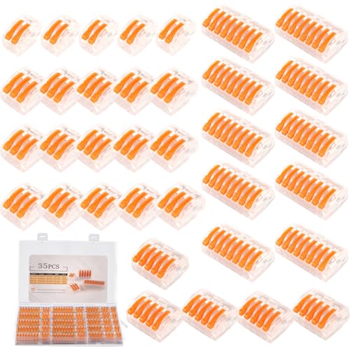 mellystore Kabelverbinder Set 35 Stück Kabelklemmen Elektro Lüsterklemmen mit Betätigungshebel, Elektro Klemmen Set 4mm² Leiter Klemme Verbindungsklemme für Feste Kabel 2-8 Leiter mellystore Kabelverbinder Set 35 Stück Kabelklemmen Elektro Lüsterklemmen mit Betätigungshebel, Elektro Klemmen Set 4mm² Leiter Klemme Verbindungsklemme für Feste Kabel 2-8 Leiter von mellystore