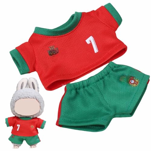 Kleidung für 17cm Puppe Outfits, Puppenkleidung Puppen Fußball Trikots Bekleidungs für Kinder Geschenke Jungen Mädchen Keine Puppe Enthalten(Rot) von mellystore