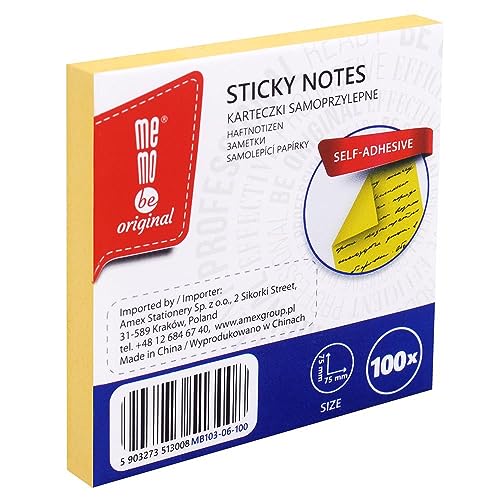MEMOBE Haftnotizen Klebezettel – Sticky Notes – Haftnotizen Set – Selbstklebende Notizzettel – Postit Haftnotizen – Reusable Sticky Notes – Pastel Sticky Notes – 75x75mm 100 Karten - Gelb MEMOBE Haftnotizen Klebezettel – Sticky Notes – Haftnotizen Set – Selbstklebende Notizzettel – Postit Haftnotizen – Reusable Sticky Notes – Pastel Sticky Notes – 75x75mm 100 Karten - Gelb von MEMOBE
