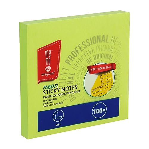 MEMOBE Haftnotizen Klebezettel – Sticky Notes – Haftnotizen Set – Selbstklebende Notizzettel – Postit Haftnotizen – Reusable Sticky Notes – Pastel Sticky Notes – 75x75mm 100 Karten - Neon Grün von memobe