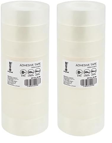 memobe Amex Klebeband - Transparente Allzweckband - Schule Büro Arbeit - Klebefilm beständig haltbar - klarer Tesafilm mit Akrylkleber - Mehrzweck Klebe Rollen - 18mm x 30m, 8 Stk. (Packung mit 2) von memobe
