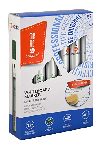 memobe Board-Marker 12 Stück Strichbreite 2-3 mm, Rundspitze, L138 x Ø 16 mm, schnelltrocknend, abwischbar von memobe