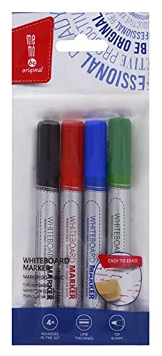 memobe Board-Marker 4 Stück, Strichbreite 2-3 mm, Rundspitze, farbsortiert (1 x schwarz, 1 x grün, 1 x rot, 1 x blau), L138 x Ø 16 mm, abwischbar, schnelltrocknend von memobe