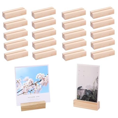 mengger 20 Stücke Holz Kartenhalter Tischnummer Halter Hochzeit Tischkartenhalter Foto Stehen für Hochzeitsfeier Platzkarte Naturkarton Tischkarten Platzkartenhalter Fotoständer von mengger