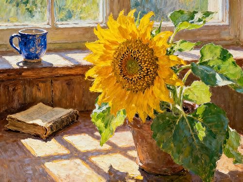 mengzhiyi Kreuzstich Set Vorgedruckt, Eine einzelne Sonnenblume Stickbilder Vorgedruckt Kreuzstich Stickpackungen Stickpackung Cross Stitch Embroidery Kit Stickset Sticken Set 11CT 40x50cm von mengzhiyi