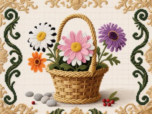mengzhiyi Kreuzstich Stickpackung 11CT Sticken Set Blumen Erwachsene Kreuzstich-Set,DIY Stickbilder Vorgedruckt Kreuzstich für Anfänger Home Decor 40x50cm von mengzhiyi