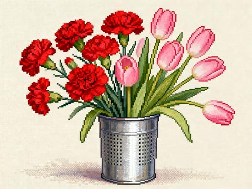mengzhiyi Kreuzstich Stickpackungen Tulpen und Nelken 11CT Erwachsene Sticken Set,DIY Stickbilder Vorgedruckt Kreuzstich für Anfänger Home Decor 40x50cm von mengzhiyi