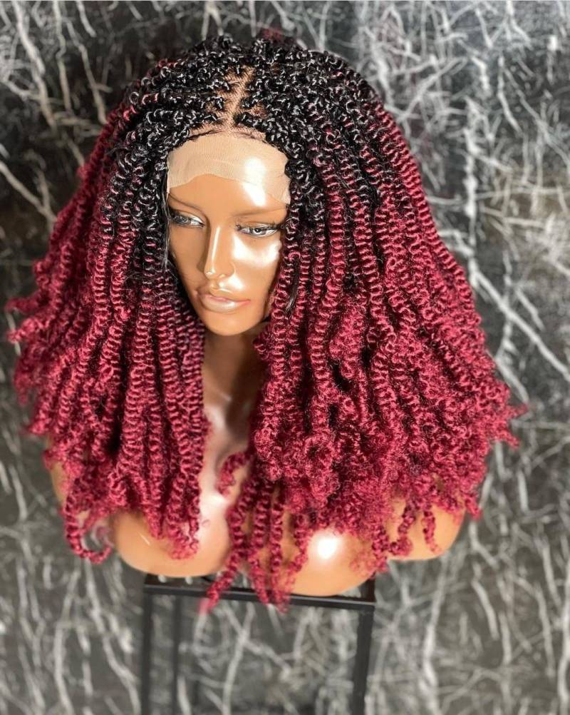 Frühlingszwänge, Voller Spitze Perücke Leidenschaft Twists Frühling Cornrow Geflochtene Perücken Für Schwarze Frauen Faux Locs Goddess von merithairs