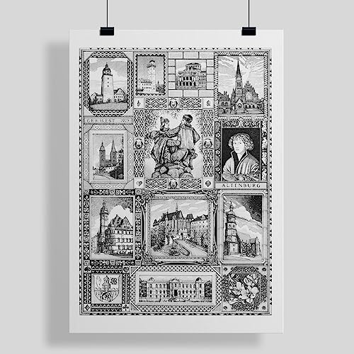 merkwürdig Plakat Altenburg - Fineliner-Art mit vielen Motiven aus der Skatstadt Altenburg in Thüringen (ohne Rahmen, 50x70 cm) von merkwürdig
