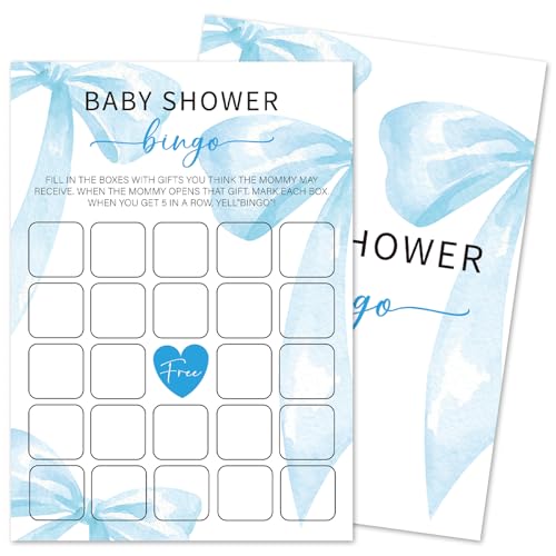 Baby Shower Bingo Game Cards, 30 Blue Bow Baby Shower Game Cards for Guests, Baby Announcement Gender Reveal Party Games Supplies & Activities -B03 Baby Shower Bingo Game Cards, 30 Blue Bow Baby Shower Game Cards for Guests, Baby Announcement Gender Reveal Party Games Supplies & Activities -B03 von mermermu