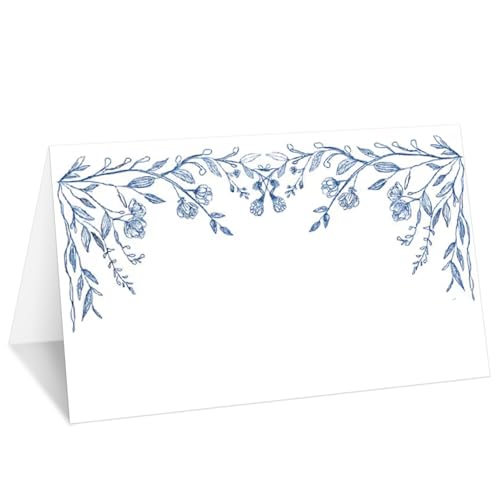 Blaue Blumen-Tischkarten, Set mit 25 Zelt-Namenskarten für den Tisch, Lebensmittel-Etikett für Hochzeit, Babyparty, Geburtstag, Abendessen, Partyzubehör -023 von mermermu
