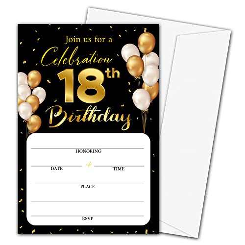 Einladungskarten zum 18. Geburtstag mit Umschlägen, klassisches Gold-Thema, zum Ausfüllen der leeren Geburtstagsparty-Einladungskarten, für Mann, Partyzubehör, 20 Einladungen mit Umschlägen – B7 Einladungskarten zum 18. Geburtstag mit Umschlägen, klassisches Gold-Thema, zum Ausfüllen der leeren Geburtstagsparty-Einladungskarten, für Mann, Partyzubehör, 20 Einladungen mit Umschlägen – B7 von mermermu