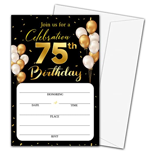 Einladungskarten zum 75. Geburtstag mit Umschlägen, klassisches Gold-Thema, zum Ausfüllen der leeren Geburtstagsparty-Einladungskarten, für Männer, Partyzubehör, 20 Einladungen mit Umschlägen – B19 Einladungskarten zum 75. Geburtstag mit Umschlägen, klassisches Gold-Thema, zum Ausfüllen der leeren Geburtstagsparty-Einladungskarten, für Männer, Partyzubehör, 20 Einladungen mit Umschlägen – B19 von mermermu